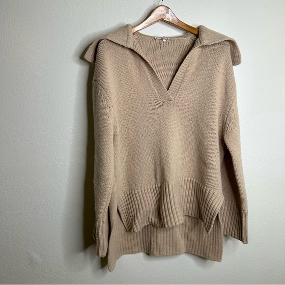 FRAME Oversized Collar 100% Merino Wool Tan Chunky Knit Sweater Small - Picture 6 of 15
